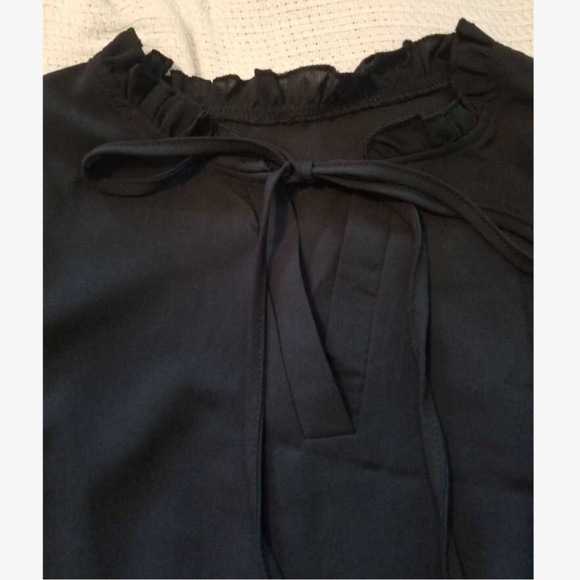 Black Boho Blouse Long Sleeve Floral Embroidery Neck Ties - Picture 8 of 10